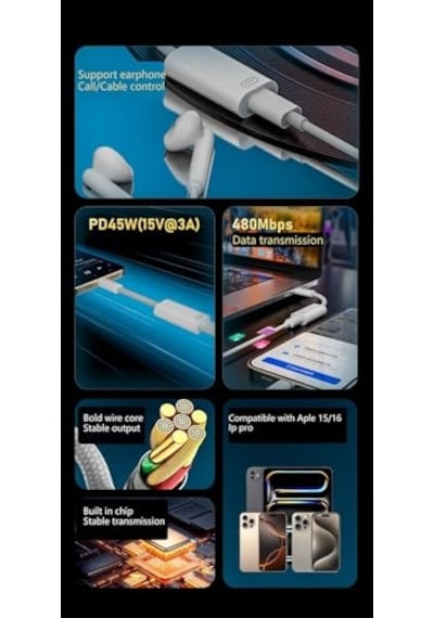 Type C To Lightning Kulaklık Dönüştürücü Hızlı Şarj İpad Yuva Çevirici Müzik Dinleme Arama Otgklk