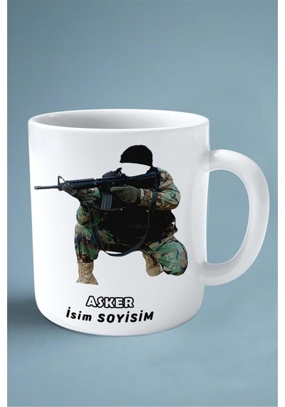 Asker Baskılı Kupa Bardak Çift Taraflı Baskı Kişiye Özel Model 5 Çok Renkli