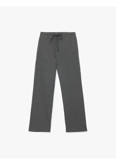 Koton Beli Bağcıklı Cepli Uzun Gri Kadın Pantolon 6wak40029pw Gri