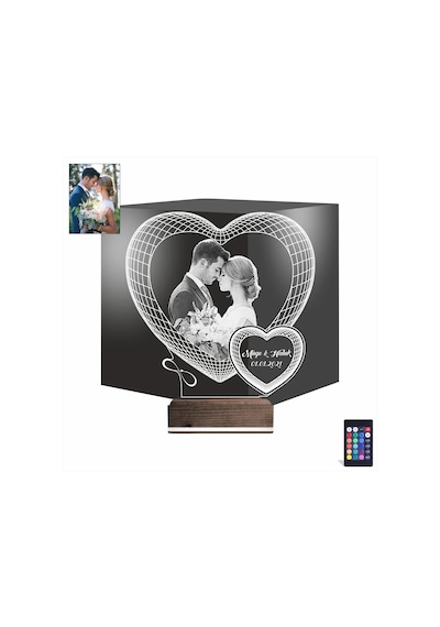Luvivia Kalp Sevgiliye Hediye Fotoğraflı 3d Lamba - Masa Gece Lambası V8