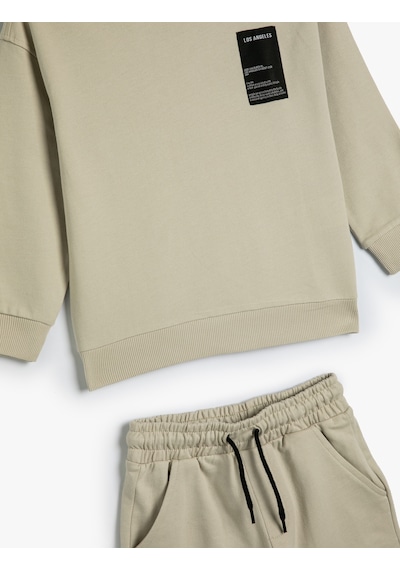 Koton 2'li Şort Sweatshirt Köpek Baskı Detaylı Pamuklu Bej 4skb10389tk Ekru Koton 2'li Şort Sweatshirt Köpek Baskı Detaylı Pamuklu Bej 4skb10389tk Ekru