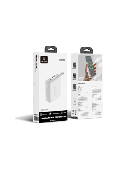 Lenyes Px169d Pd 22.5w Led Göstergeli Type-c Kablolu Mini Taşınabilir Powerbank 10000mah Beyaz