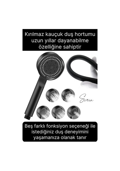 Premium Duş Seti 5 Fonksiyonlu Tasarruflu Başlık Esnek Kırılmaz Çatlamaz Paslanmaz Sızdırmaz Hortum Çok Renkli