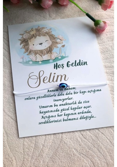 Nazar Bileklik - 40 Adet Kişiye Özel Aslan Kartlı Nazar Boncuklu