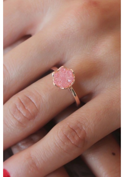 Mey İthalat Pembe Lotus Çiçek Figür Gold Renk Kadın Yüzük Bronz