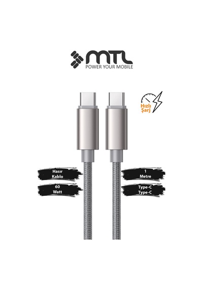 60w Pd Type-c To Type-c Örgülü Hızlı Şarj Ve Data Kablosu 1 Metre Mt2119