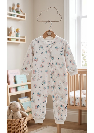 Motherlove Çocuk Uyku Tulumu 1.5 Tog 2-5 Yaş Fermuarlı Pamuklu Kumaş Beyaz - Pembe