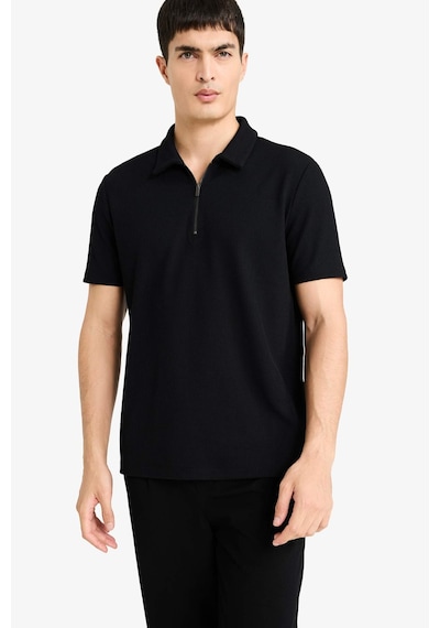 Defacto Regular Fit Polo Yaka Yarım Fermuarlı Pilise Kısa Kollu Tişört B7355ax25aubk81 SIYAH