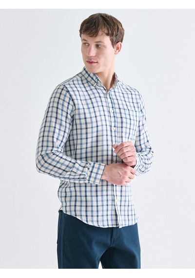 Lcwaıkıkı Classic Mavi Regular Fit Uzun Kollu Ekose Armürlü Erkek Gömlek