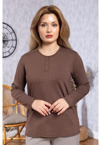 Mutlu City Kadın Yeni Model Yüksek Kalite Yuvarlak Yaka Patlı Orta Yaş Anne Penye Bluz 6575 Kahve Rengi Mutlu City Kadın Yeni Model Yüksek Kalite Yuvarlak Yaka Patlı Orta Yaş Anne Penye Bluz 6575 Kahve Rengi