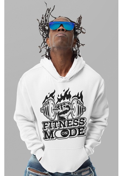 Sevbano Fitness Mode On Bodybuilding Gym Baskılı Unisex Oversize Sporcu H beyaz