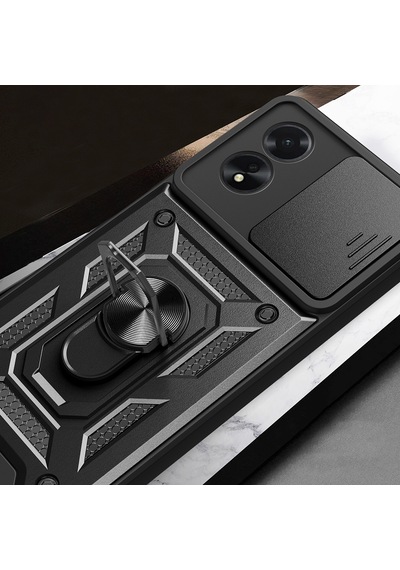 Oppo A38 Kılıf Sürgülü Kamera Koruyucu Manyetik Standlı Tank Koruma Pazarplus Mavi