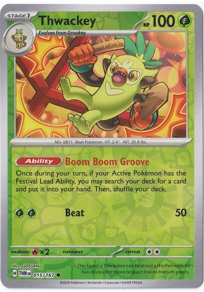 Thwackey Reverse Holo 015/167 - Twilight Masquerade - Pokemon Kartı Mint