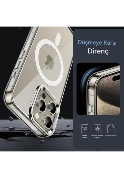 Apple Uyumlu iPhone 15 Pro Şeffaf Magsafe Kılıf Safe Şeffaf