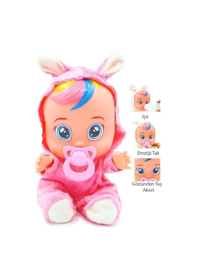Pembe Kostümlü Ağlayan Ve Konuşan Et Bebek Emzikli Ve Biberonlu İnteraktif Oyuncak Bebek