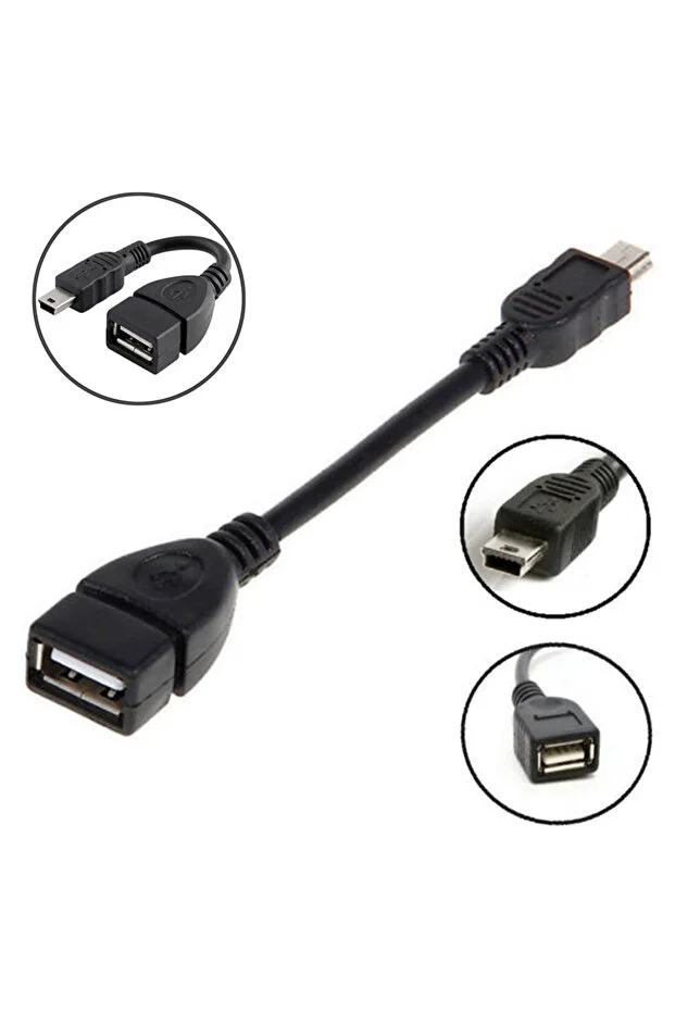 V3 Kablo 5 Pin Mini Usb Erkek Usb Dişi Aparat Oto Teyp Flash Bellek Mini Usb Otg Dönüştürücü Kablo Siyah Mini 5pin