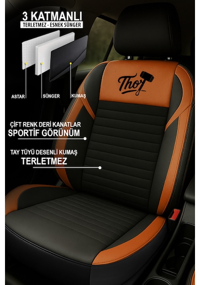 Thor Tay Tüyü Üniversal Oto Koltuk Kılıfı - 5 Koltuk Tam Set Taba