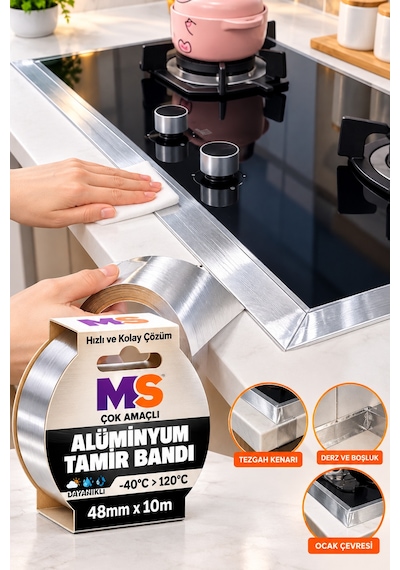 Yapışkanlı Yanmaz Alüminyum Folyo Tamir Bandı 48 Mm X 10 Metre Isıya Dayanıklı Soba Borusu Bantı