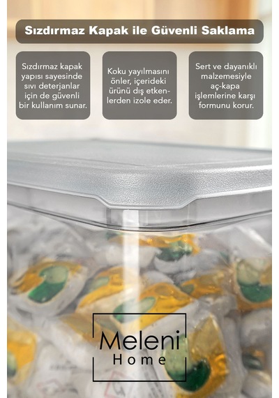 5'li Mega Boy Deterjan Saklama Kutusu - Dikdörtgen Toz Tablet Deterjan Kutusu Antrasit 5,3 Litre Antrasit