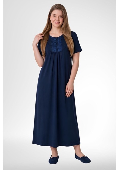 Mecit Pijama Mecit 6029 Lacivert Büyük Beden Kadın Gecelik