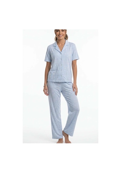 Relax Mode Kadın Nakış Desen Mavi Gömlek Pijama Takım - 26038r