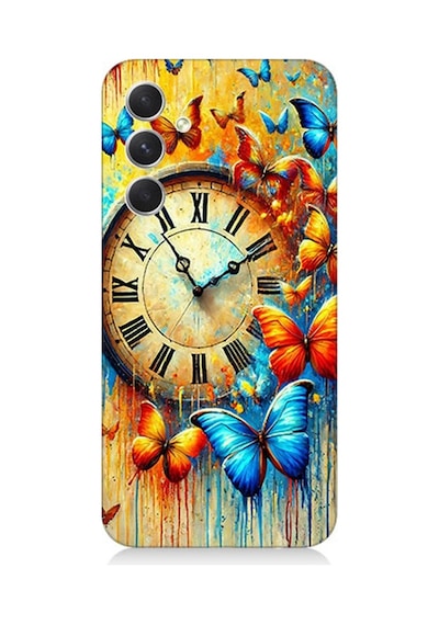 Samsung Galaxy S23 Fe Uyumlu Saat Ve Kelebek Zamanı Desenli Silikon Kılıf Çok Renkli