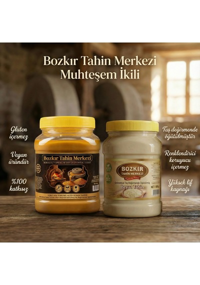 Bozkır Tahin Merkezi Altın Susam Kavrulmuş Tahini 930 Gr- Beyaz Tahin935gr Taş Değirmen&katkısız