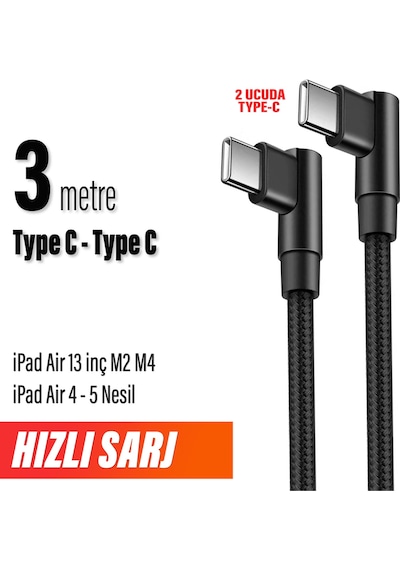 Apple Uyumlu iPad Air 13inç M2 M4 4 5 Nesil Şarj Kablosu Uzun 3m Typec To Hızlı