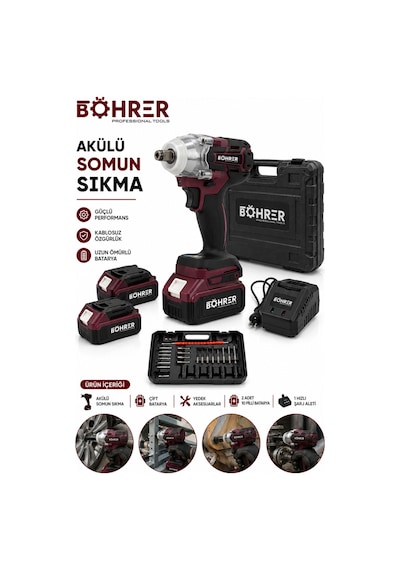 Böhrer Ba011406 Çift Akülü Darbeli 450nm Şarjı Somun Sıkma Makinesi