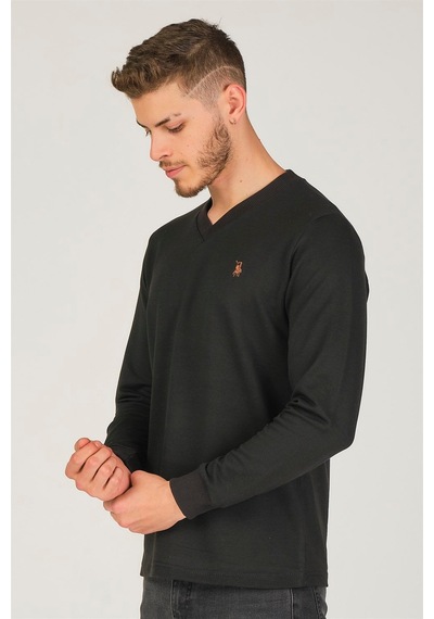V4002 Dewberry V Yaka Erkek Sweatshırt-siyah Siyah