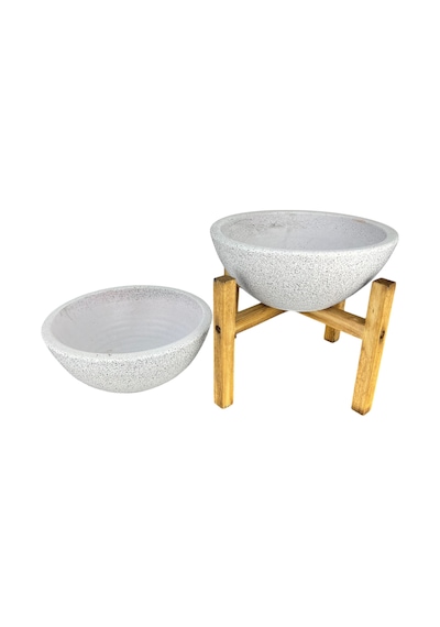 Bitki Tasarımı Ev Dekorasyon Beyaz Granit Aranjman Sunumluk Toprak Saksı Ayaksız Ve 4 Ayaklı İkili Set 20 Cm Çap