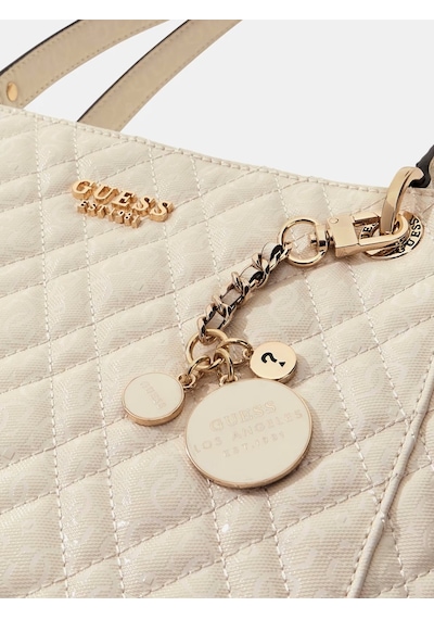 Guess Isemay Logo Patent Shopper Kadın Omuz Çantası Hwgg9628250 Ekru