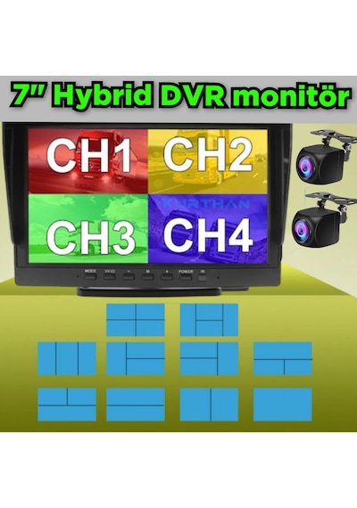 2 Adet 170'' Balık Gözü Lens Geniş Açı Kamera 7 İnç Dvr Monitör