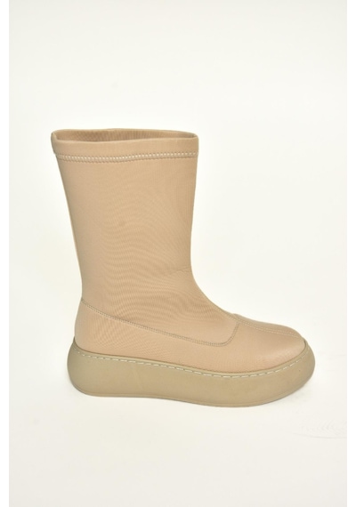 Fox Shoes T811230904 Bej Kumaş Kalın Tabanlı Kadın Bot Bej-kumaş Bej