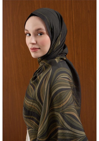 Silk Home Viskon Mayda Şal Koyu Yeşil-haki Dalga Desenli Tok Duruşlu 190x70 Çok Renkli