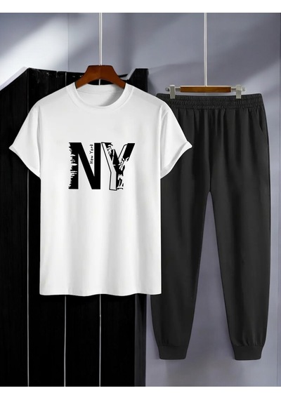 Uyguntarz Unisex New York Baskılı Eşofman Takımı Beyaz