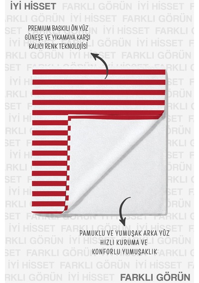 Çizgili Kırmızı Beyaz Marine Plaj Havlusu - Modern Nautical Stil Hızlı Kuruyan Mikrofiber Havlu Çok Renkli