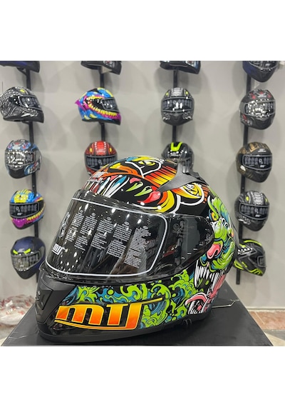 Mts M-801 Snake Full Face Kask Azure Turuncu - Siyah