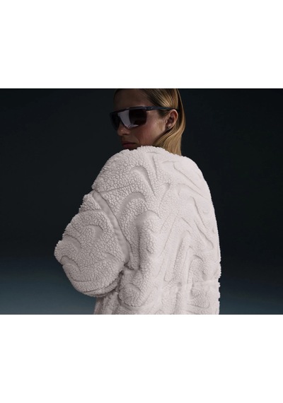 Nike Sportswear Cozy Long-haired All-over Swoosh Logo Lined Loose Full-zip Kadın Ceket-fv8025-104 Krem