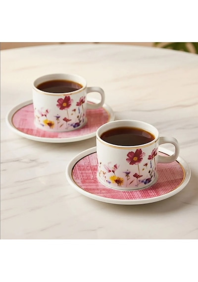 Güral Porselen Mental 4 Parça Çay Fincan Takımı 67092 Pembe Altın - Pembe