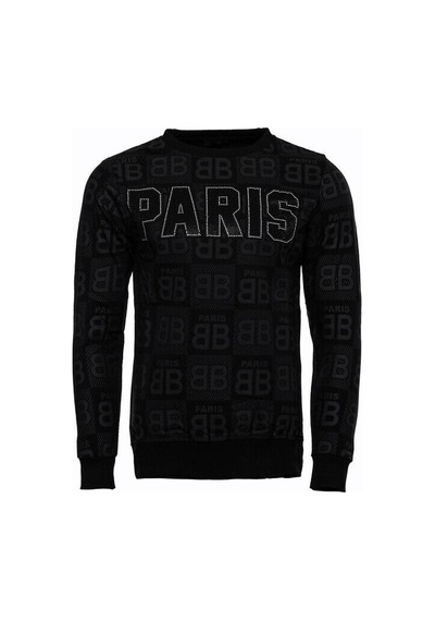 Siyah Taşlı Desenli Sweatshirt - Wessi Siyah