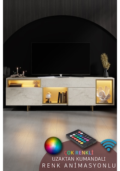 Norm Gold Demir Ayaklı Rgb Led Işık Sistemli Traverten Tv Ünitesi Tv Sehpası Traverten - Altın Norm Gold Demir Ayaklı Rgb Led Işık Sistemli Traverten Tv Ünitesi Tv Sehpası Traverten - Altın