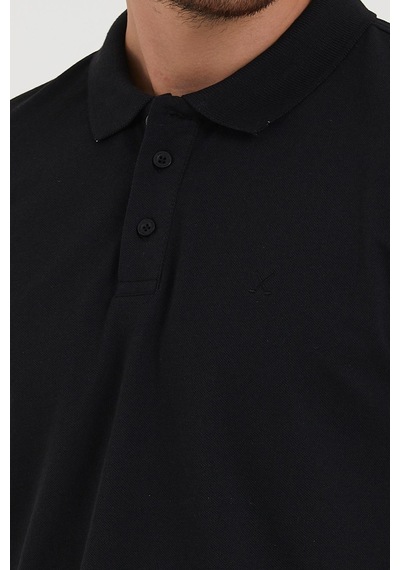 Erkek Regular Fit Polo Yaka Nakışlı T-shirt Siyah