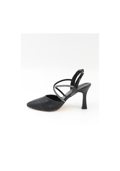 Nesilshoes Nesil Shoes Tam 182 Siyah Simli Topuklu Kadın Sandalet