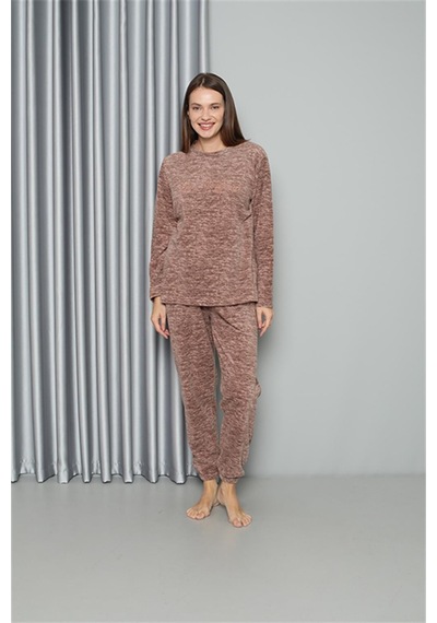Akbeniz Welsoft Polar Kadın Pijama Takımı 8519 - L Sütlü Kahverengi