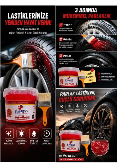 Premium Lastik Parlatıcı Jöle 500 Ml Parlak Görünüm Uzun Süre Etkili Yeniler Reçel Parlatıcı Fırçalı