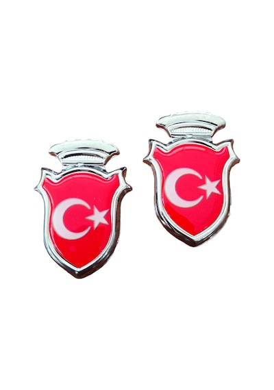 Türk Bayraklı Arma Damla Etiket Kırmızı 2&amp 39li