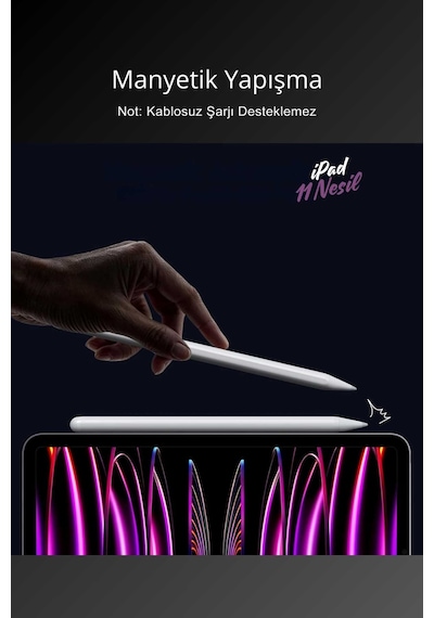 Apple Uyumlu iPad A16 11 Nesil 2025 Avuç İçi Reddetme Özellikli Dokunmatik A3355 Tablet Kalemi Beyaz