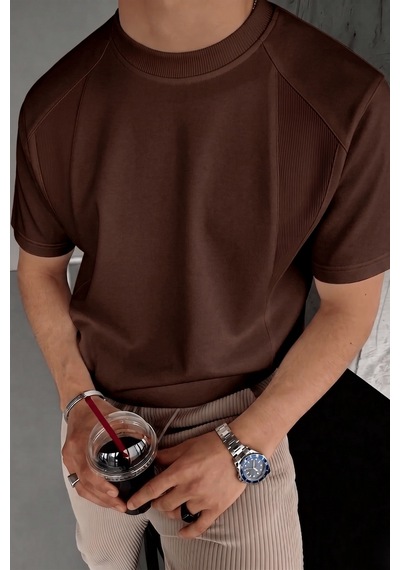 Genius Store Erkek Tişört Basic Bisiklet Yaka Tişört Rahat Kesim Dökümlü Günlük Spor Tshirt Kahverengi