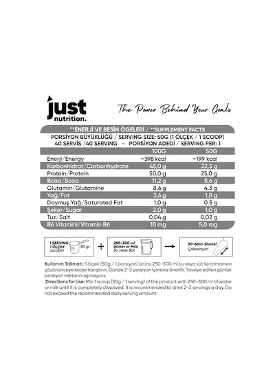 Just Nutrition Whey Protein Tozu + Karbonhidrat 2000 Gr 40 Servis Çikolata + Shaker + Protein Kahve Çikolata Aromalı